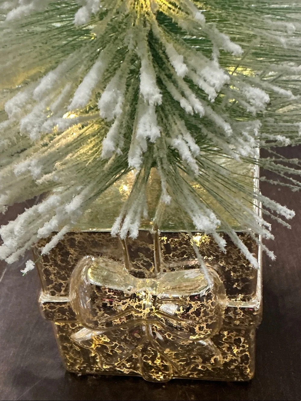 Flocked LED Bottle Brush Christmas Tree Pair with Silver Gift Box Bases